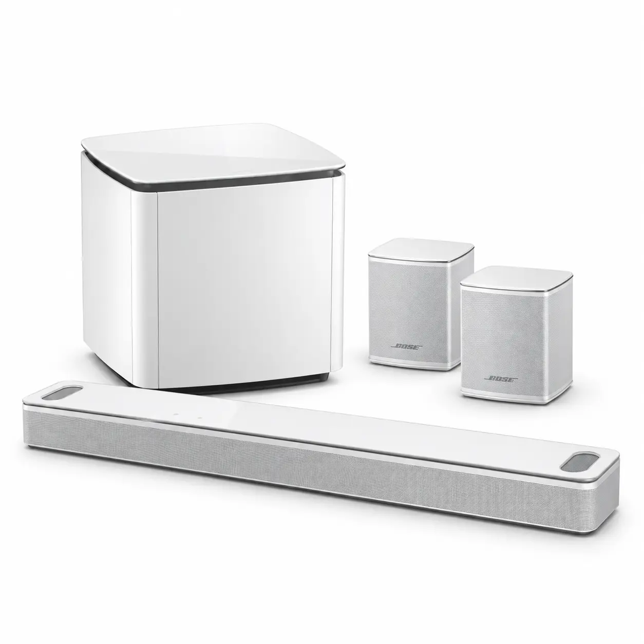 Pack Bose Cinéma Atmos Blanc — Soundbar 900 + Bass Module 700 + 2 Surround
